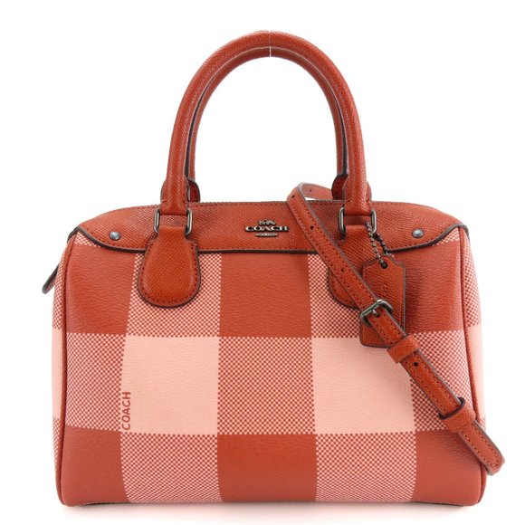 Coach handbag Boston F26146 leather red pink check pattern shoulder bag for wome - Picture 1 of 10